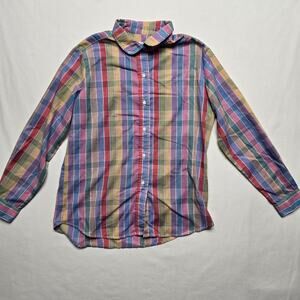 Vintage Andrew McMullan Shirt Womens 16 Plaid Pastel Button Down Club Collar 90s